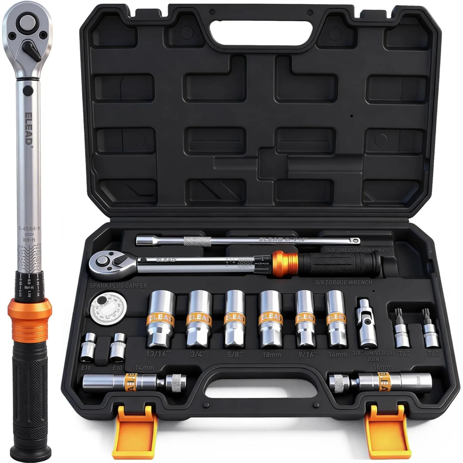 

16-Piece Spark Plug Socket Set, 3/8" Drive Swivel Magnetic Removal Tool Kit with Torque Wrench