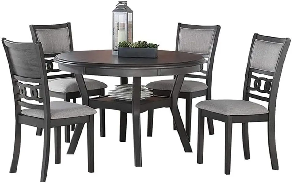 5-Piece Round Dining Set with 1 Dining Table and 4 Chairs, 47-Inch, Gray