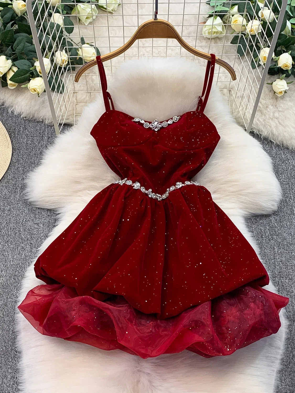 

Велюровое платье с пайетками и бретелями, женское, приталенное, с завышенной талией, бальное, для дня рождения, А-силуэт