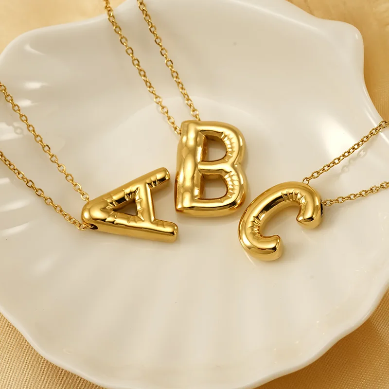 Stainless Steel Bubble 26 Letters Name Necklaces 18K Gold Plated Initial Charms for Women DIY Jewelry Bracelet