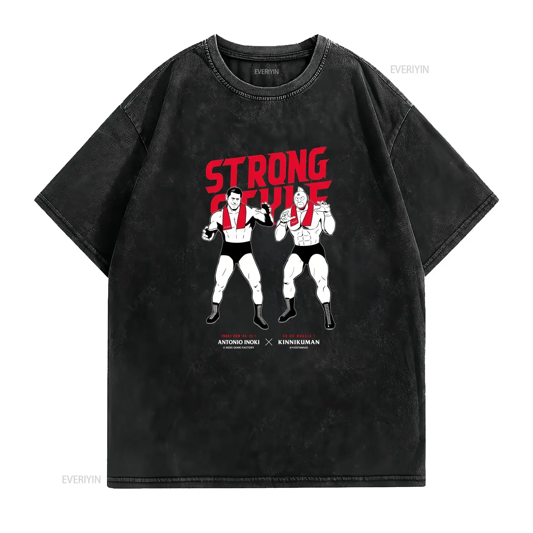 T Shirt Antonio Inoki Kinnikuman Collaboration Black Xl Size Burning Fighting Sp vintage Washed Stylish Comfortable homme