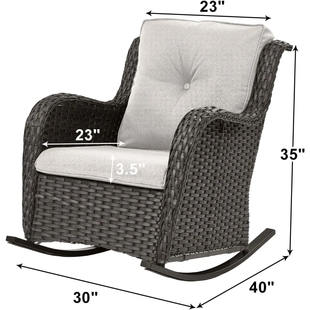 Patio Chairs Outdoor Rocking Chair - 2 Piece Wicker Rattan Rocker Chairs Set with High Back and Deep Seating for Porch Deck