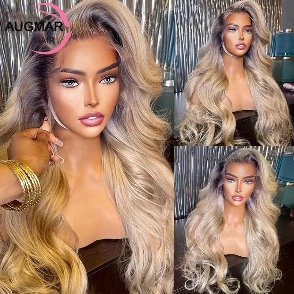 

13x4 Ash Blonde Body Wave Lace Front Wig Human Hair 13x6 HD Lace Frontal Wig 30 Inch Ombre Lace Front Human Hair Wigs For Women