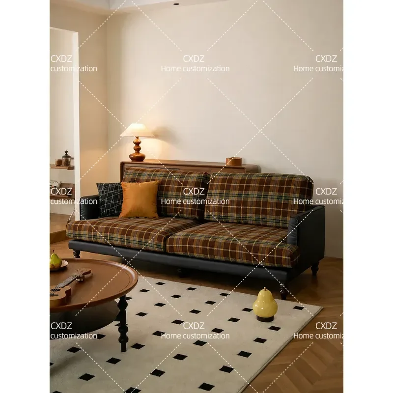 Retro Fabric Sofa for Small Apartment 3 Seater Living Room Antique Straight Row Removable Washable Leather Cloth Couch
