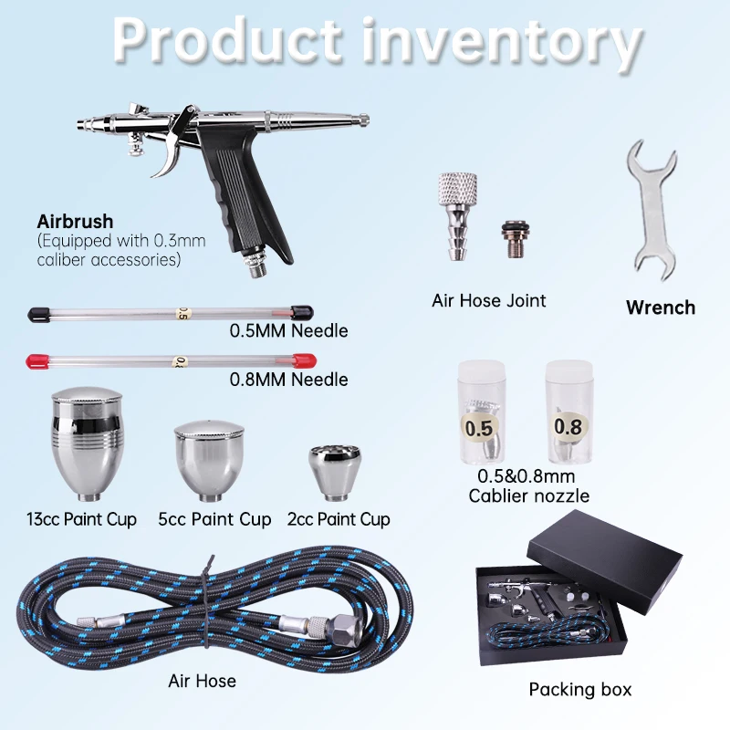 SAGUD Trigger Airbrush Kit 0.5/0.8mm Gravity Feed Spray Gun with 3 Cups, Air Hose for Hobby Painting, Model & Auto Detailing