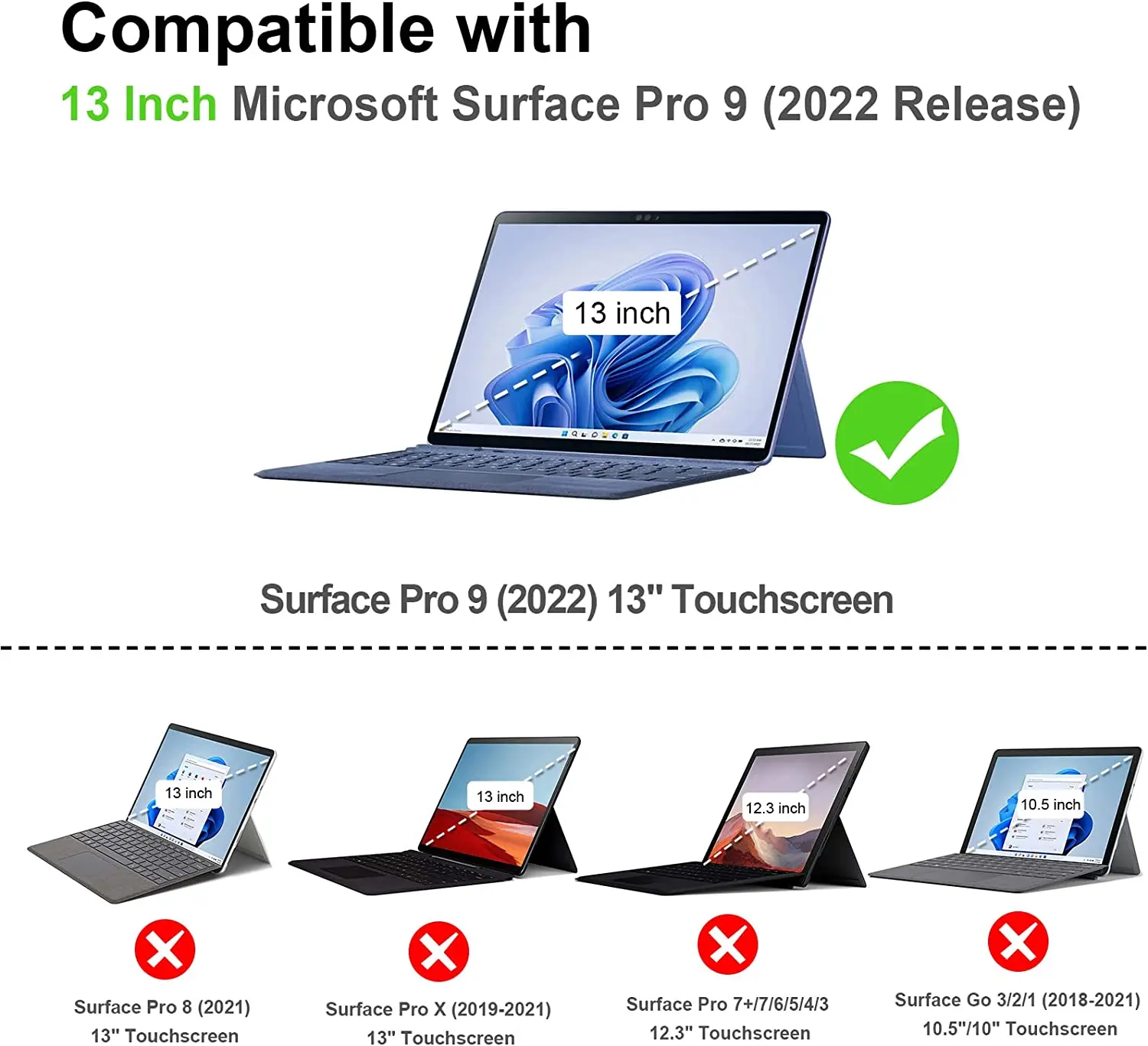 Funda Compatible con teclado tipo cubierta para Microsoft Surface Pro 9/Pro 9 5G 2022 13 "funda dura resistente a prueba de golpes parte trasera de PC transparente