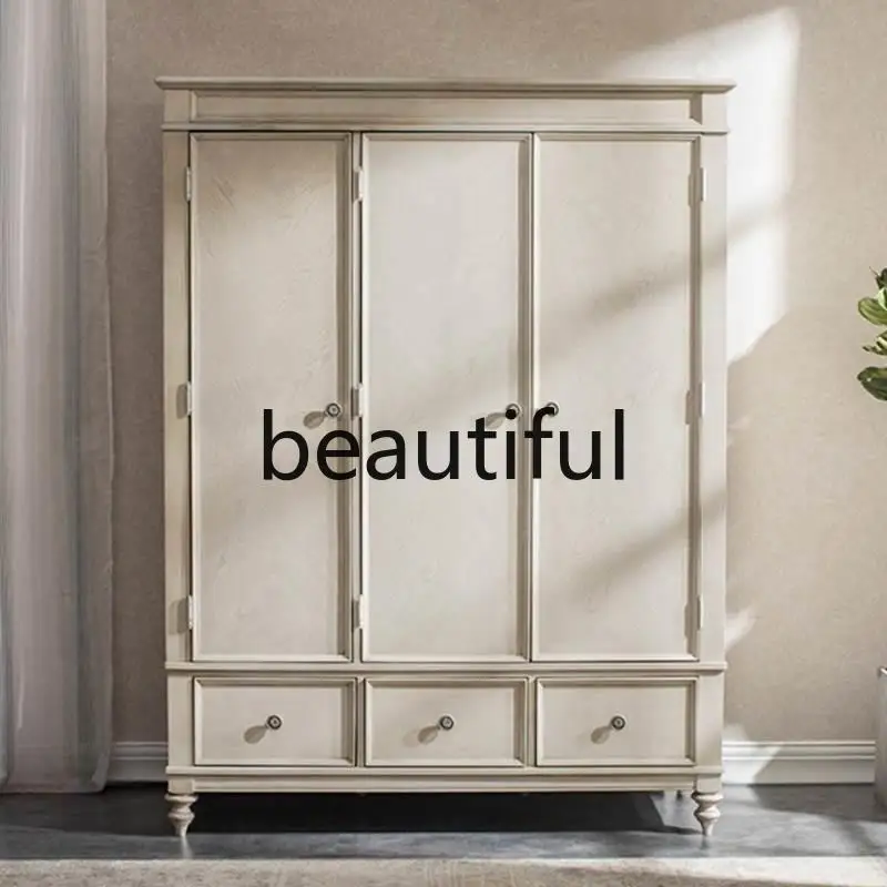 

French country retro old solid wood double door wardrobe American high-end oak bookcase storage locker