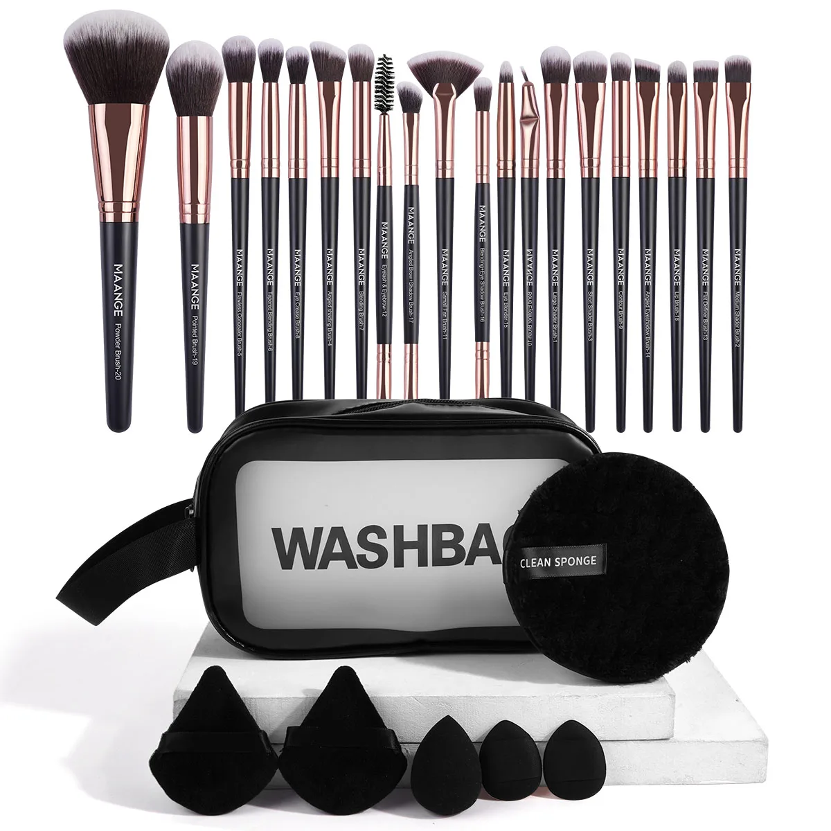 MAANGE 26PCS Makeup Tools Kit 20PCS Foundation Makeup Brush Set with Powder Puff Beauty Sponge Maonge Gift Set Mother\'s Day Gift