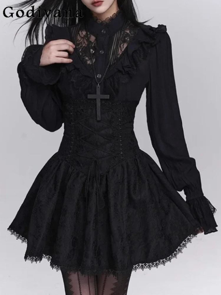 

Gothic Dark Female Black High Waist A-line Versatile Skirt Personalized Fashion New Subculture Halloween Sexy Short Skirts