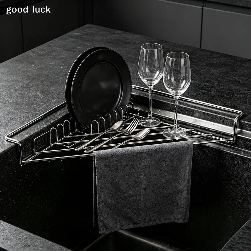 Triangular Sink Drain Rack Stainless Steel Sink Caddy Organizer Drainable Large Capacity Multifunctional Kitchen Sink Organizer