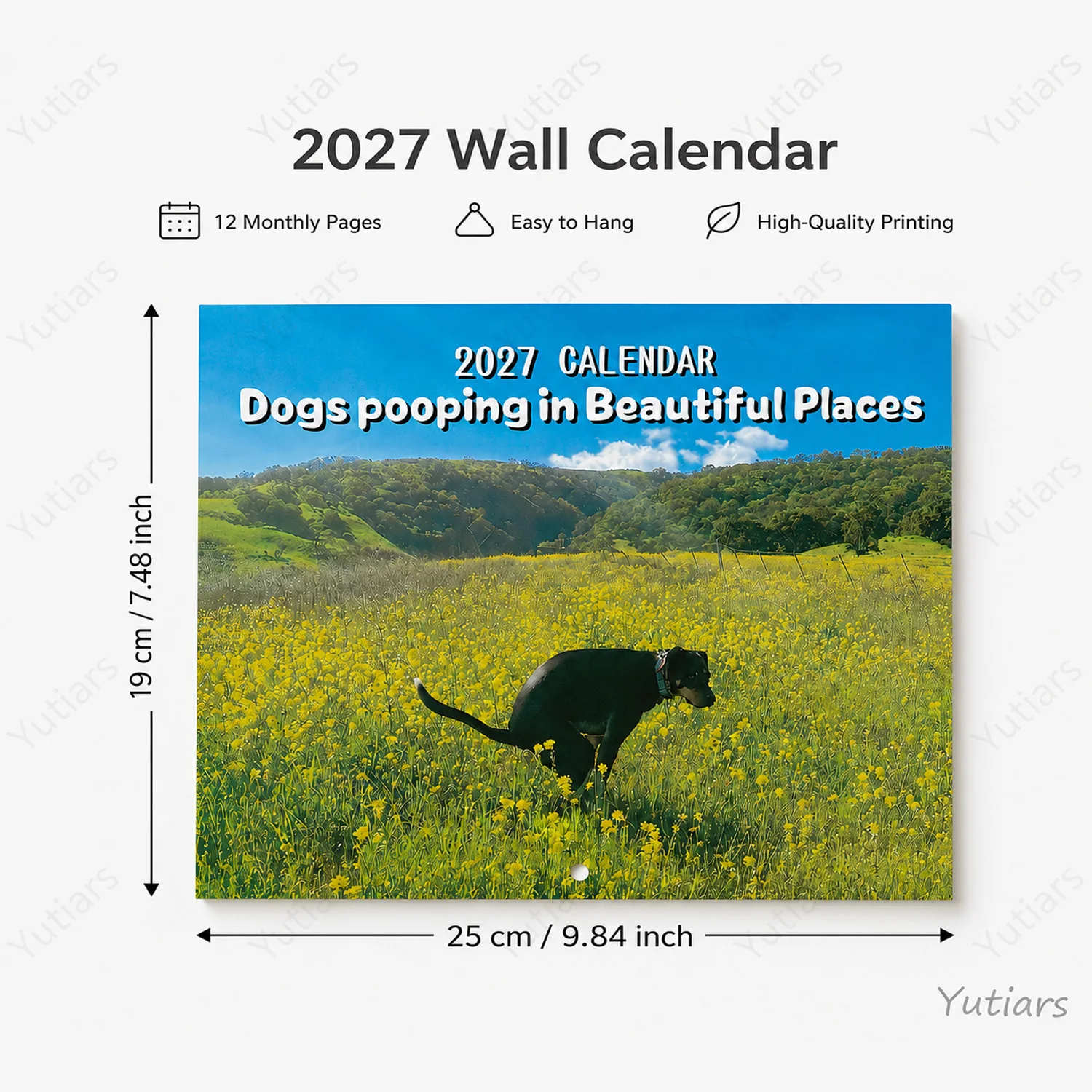 2027 Wall Calendar Dogs Pooping in Beautiful Places Funny Dog Lover Calendar 12 Monthly Pages Home Office Decoration Gift
