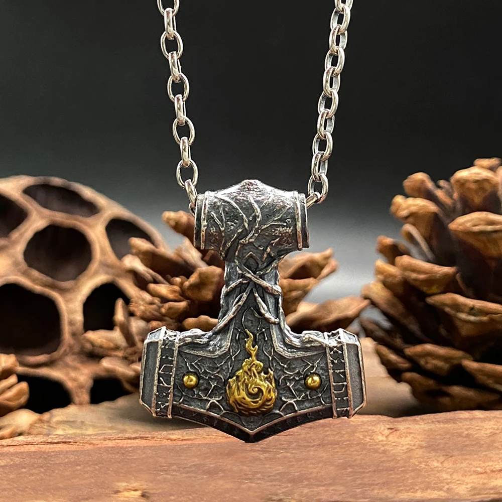 925 Sterling Silver Viking Hammer Necklace, Norse Myth Inspired Mjolnir Pendant Necklace, Vintage Nordic Mythology Jewelry for M