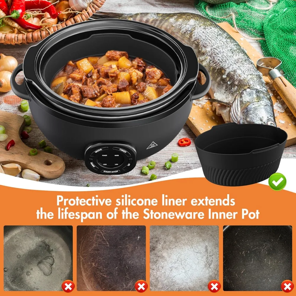 7 Quart Slow Cooker, Electric Slow Cooker Oval with Nonstick Removable Inner Ceramic Pot, Programmable with 3 Temp Settings