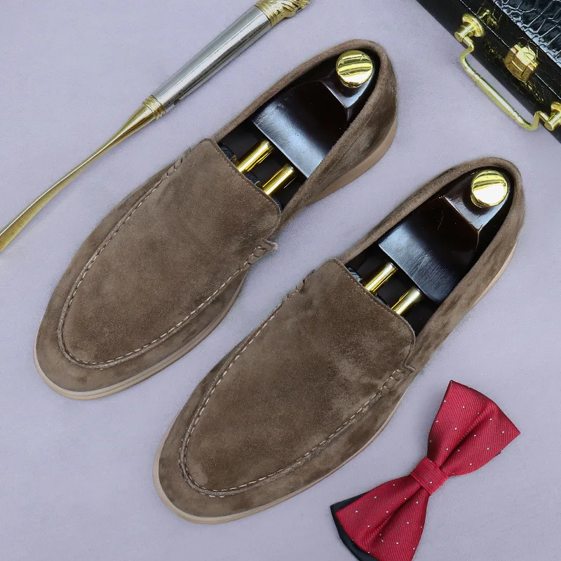 Matte Suede Men's Shoes Genuine Leather Retro Low-Top Shoes Business Slip-On Cow Suede Slip-On Soft Men's Casual Leather Shoes