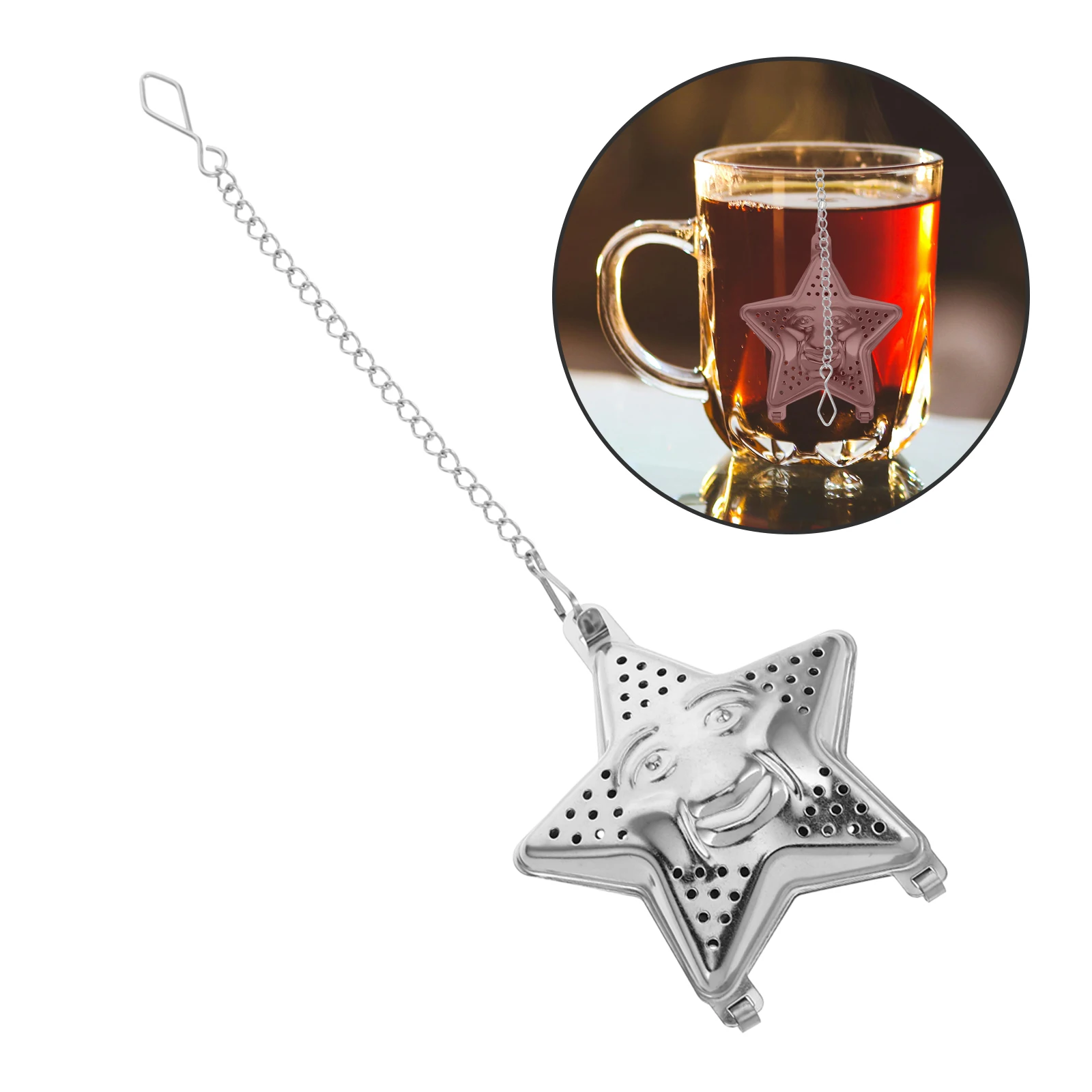 

3pcs Stainless Steel Infuser Star Shape Fine Mesh Strainer For Loose Leaf Coffee Reusable Diffuser Chain Hook Accessories Metal