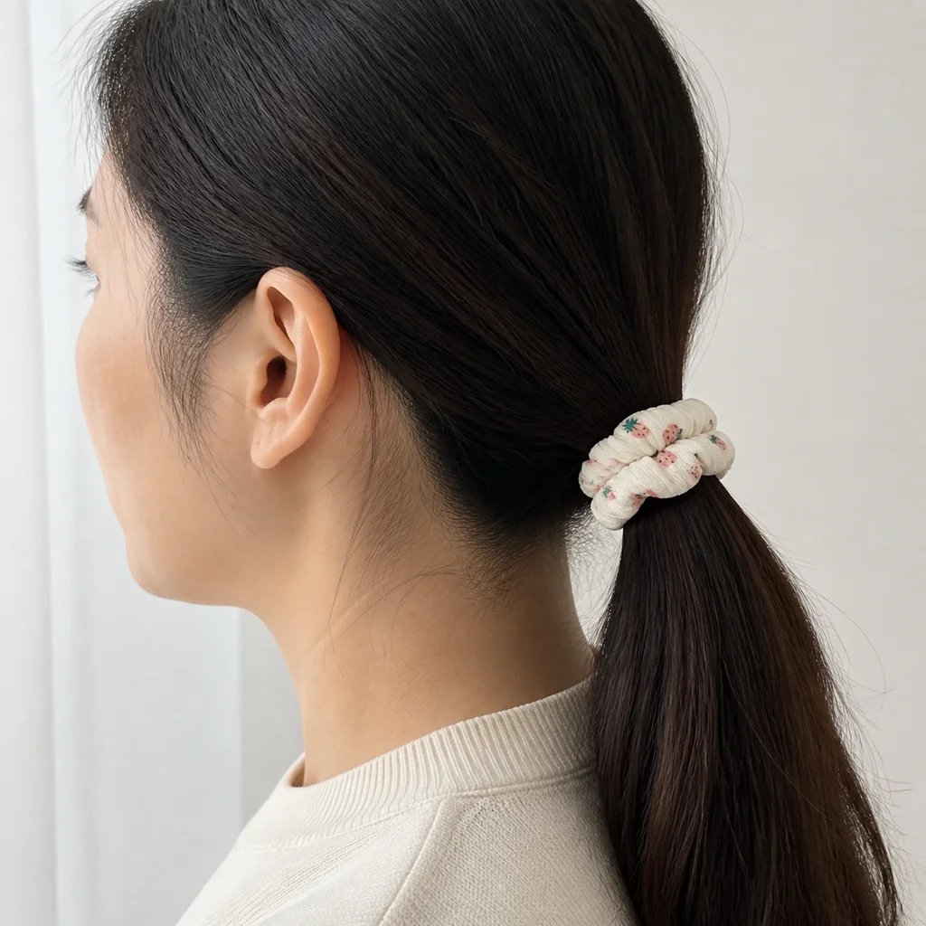 XYPP-92 Handmade Pattern Single-Layer Scrunchie Handmade Elastic Hair Tie for Ponytail and Bun, Soft Gathered Hair