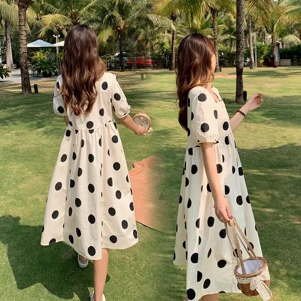 Maternity Summer Dress Midi Length Fashionable Outwear Women\'s Style Pregnant Women\'s Clothing Korean Style Loose Waist Polye...