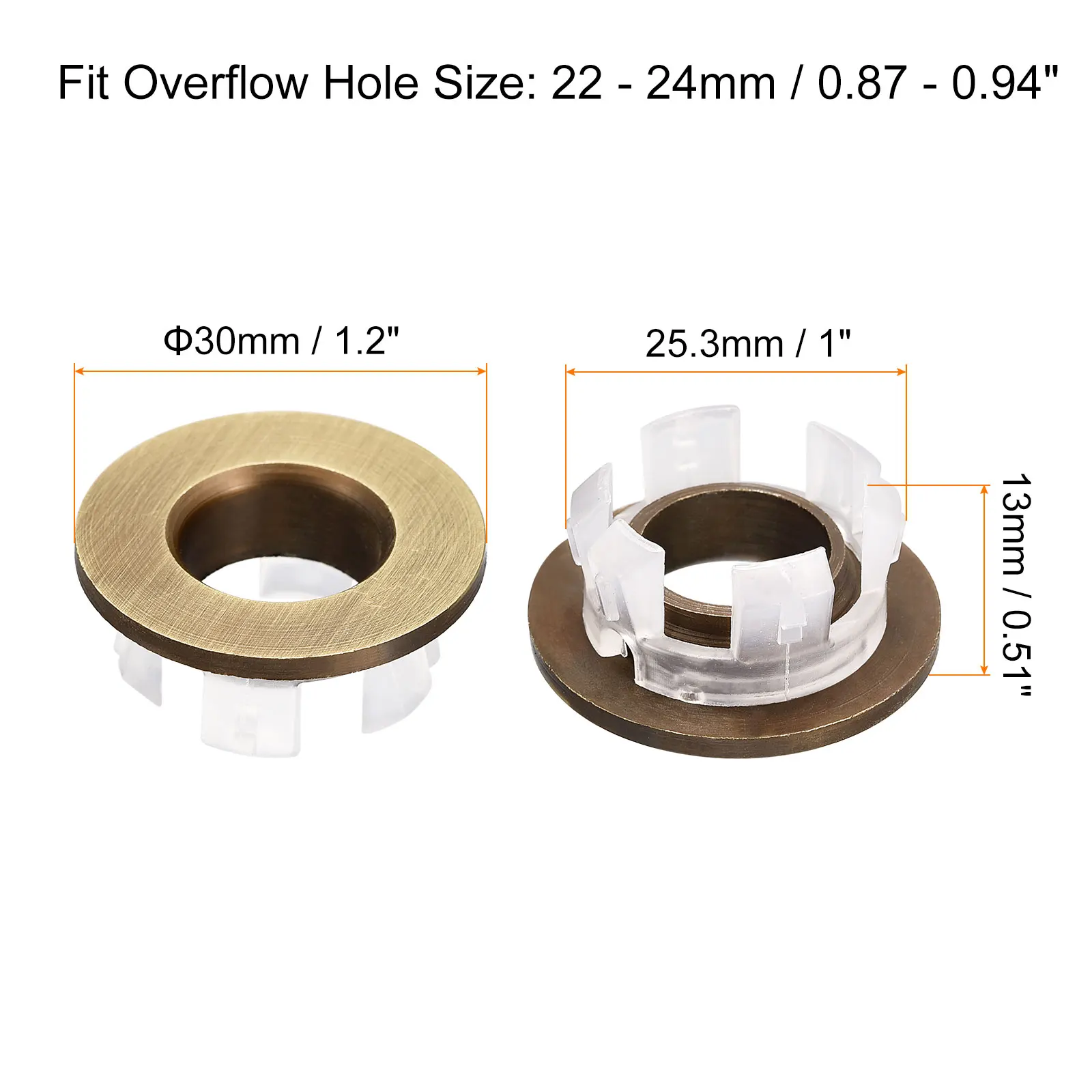 1/2Pcs Sink Trim Overflow Cover Sink Overflow Rings Bathroom Kitchen Basin Drain Cover Hole Insert in Round Caps Gold/Bronze