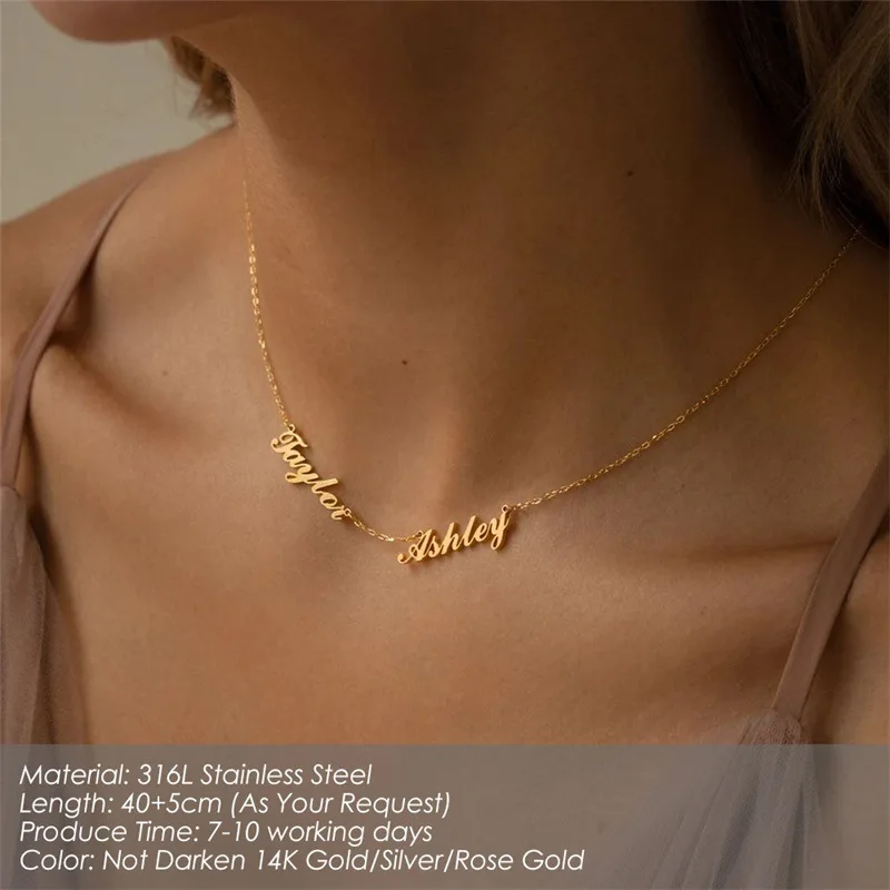 Lateefah Personalized DIY engraved necklace Name Clavicle Chain personnalisé lettered stainless steel necklace