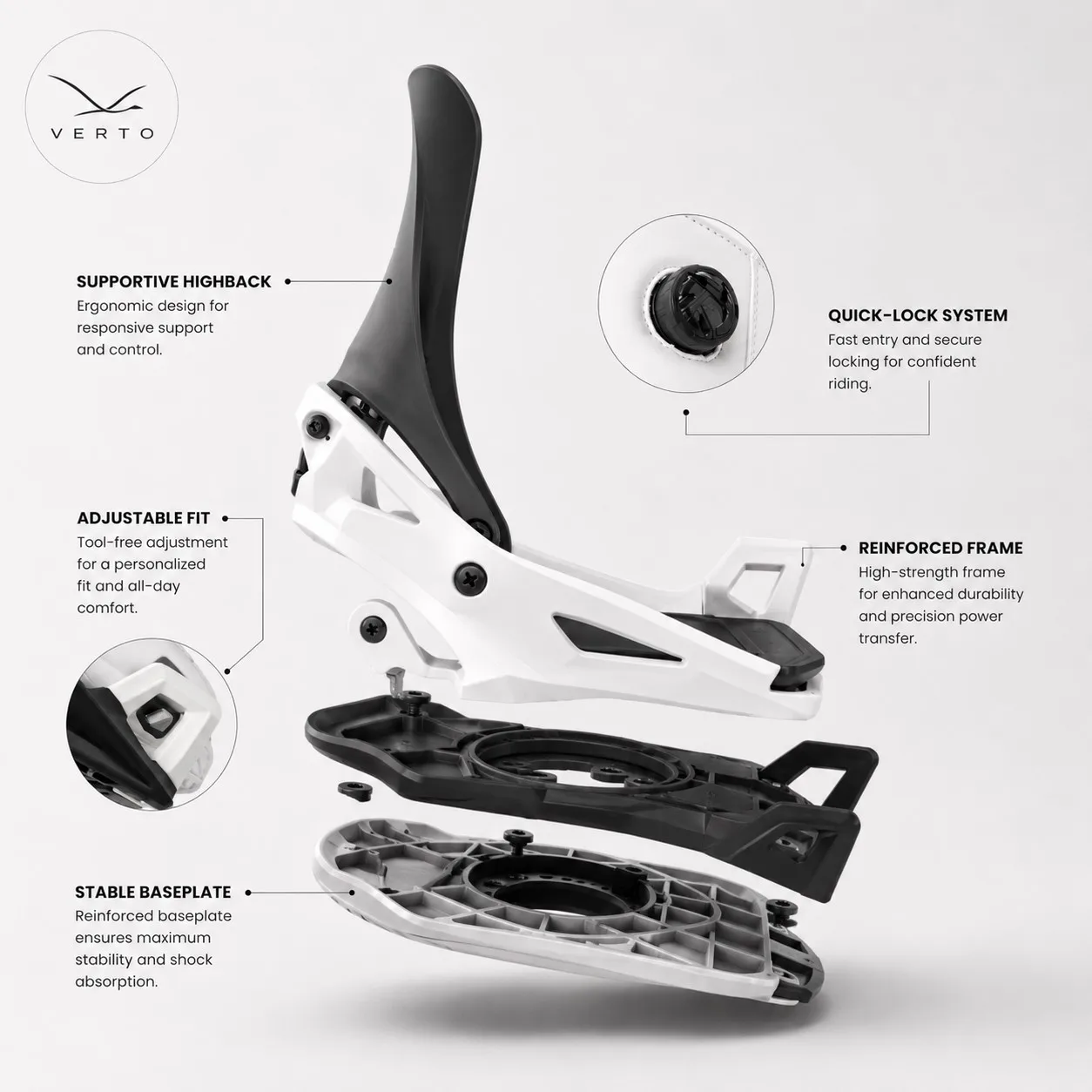 Premium Adjustable Quick Entry Snowboard Bindings Step-In Design for Freestyle All-Mountain Riding