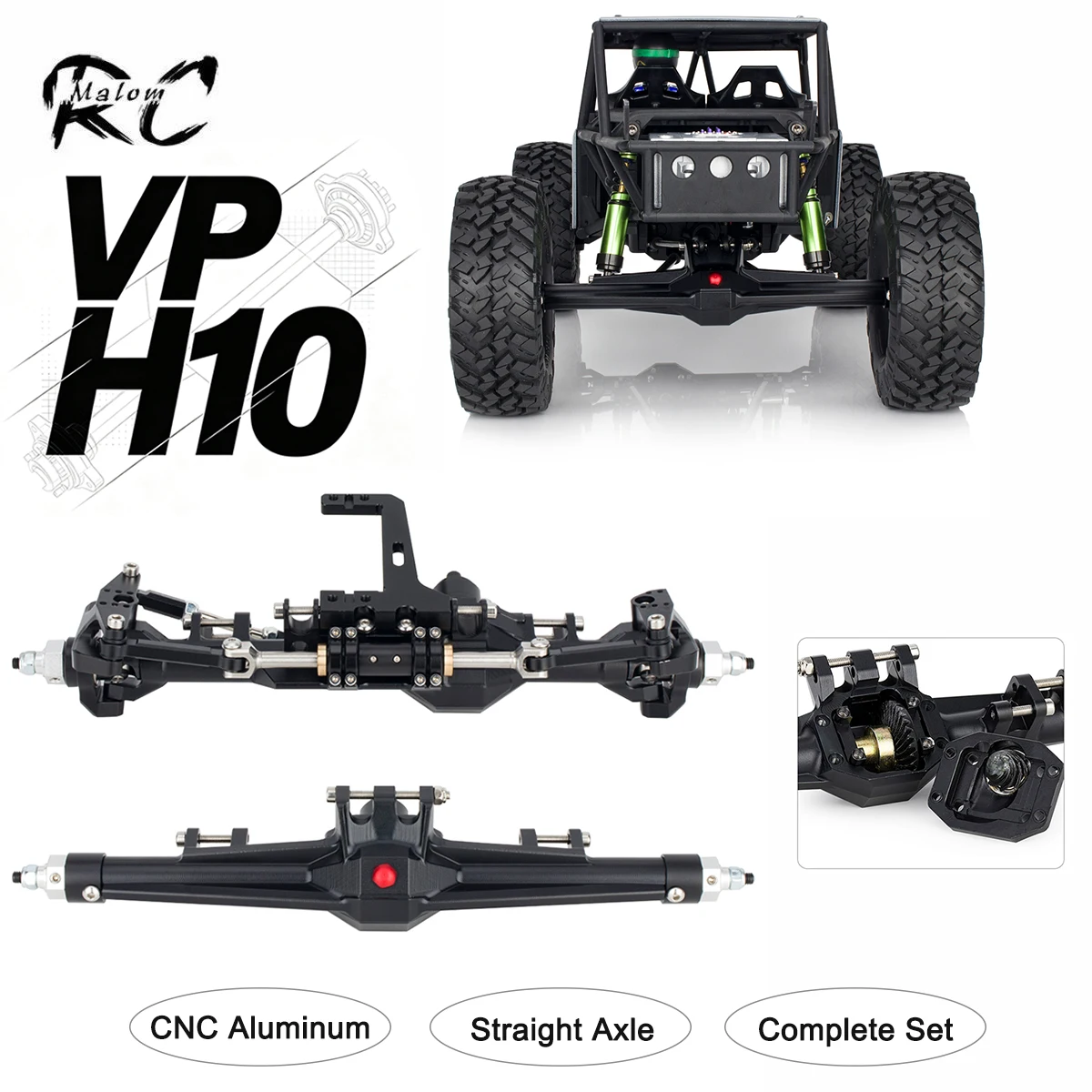 Ensemble d'essieux droits H10 en aluminium CNC – Essieu complet avant/arrière pour Vanquish Crawler 1/10, ajustement direct
