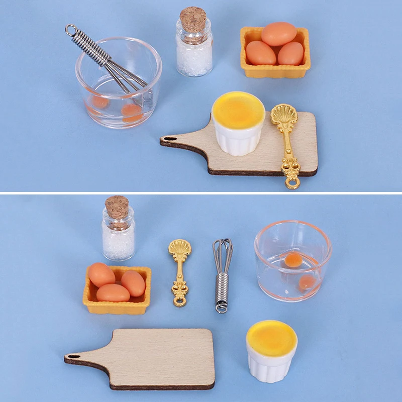 Juego de batidor de huevos de simulación para casa de muñecas, 10 Uds., 1/12, decoración de cocina en miniatura, Kit de juguetes, accesorios para casa de muñecas