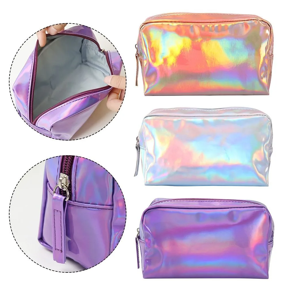 Portable Solid Color Cosmetic Bag Large Capacity Laser Makeup Gift Bag Waterproof Wash Storage Bag Travel