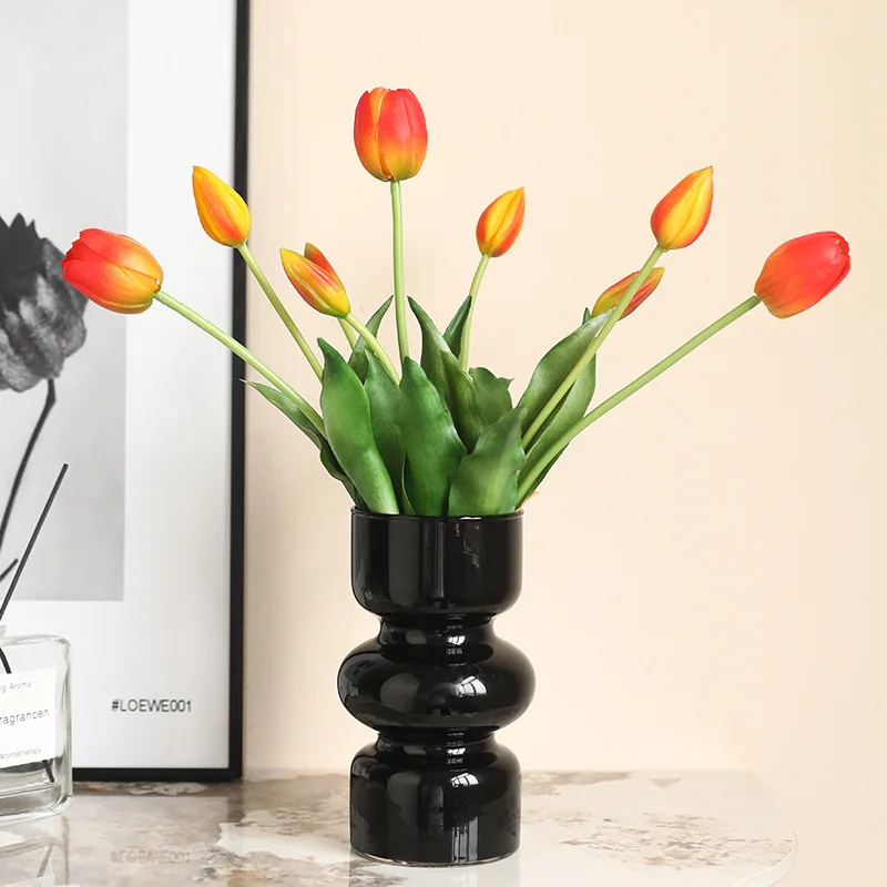 3-köpfige Latex-Tulpen, echt anfühlende Kunstblumen, Hochzeitsdekoration, Tulpen-Brautstrauß, künstliche Blumen, Gastgeschenke für Zuhause und Party, Blumendekoration – Detail 1