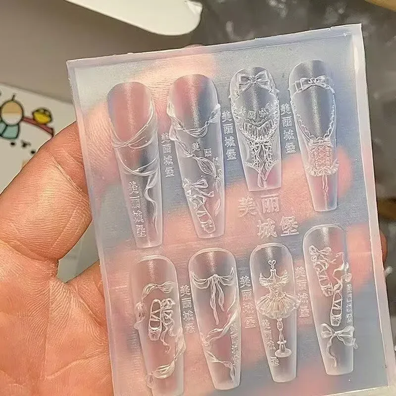 3D Ribbon‑Bow Ballet‑Shoe Silicone Nail Art Mold, Transparent Carving Template Manicure Accessory for DIY Nail Decoration