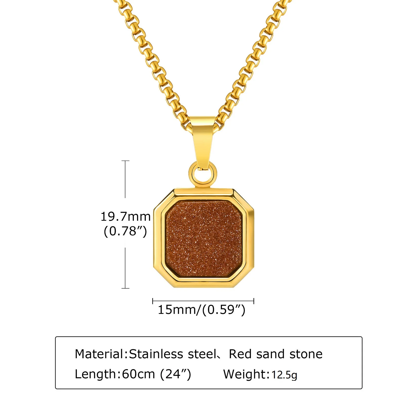 Mode Anhänger Für Männer Edelstahl Schmuck Vintage Platz Intarsien Stein Anhänger Halskette Punk Stil Männer Geschenk – Detail 8