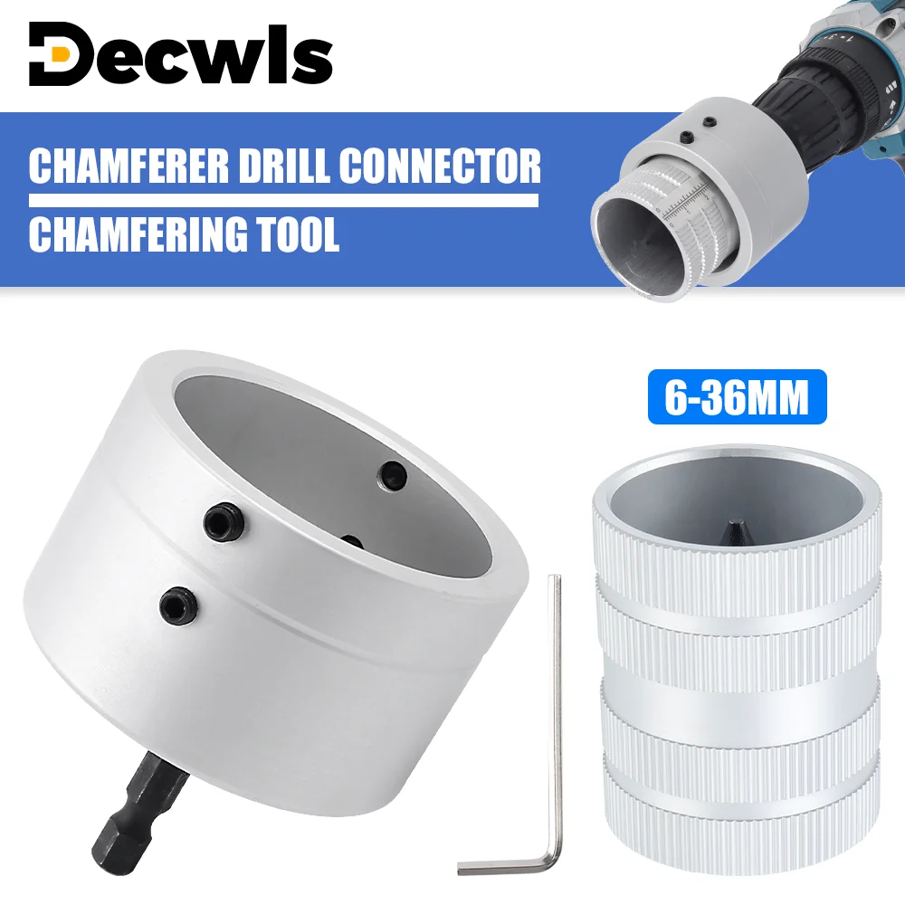 

6-36mm Metal Pipe Chamfering Drill Adapter 48mm Inner Diameter 1/4" Connecting Rod Internal/External Chamfering Deburring Tools