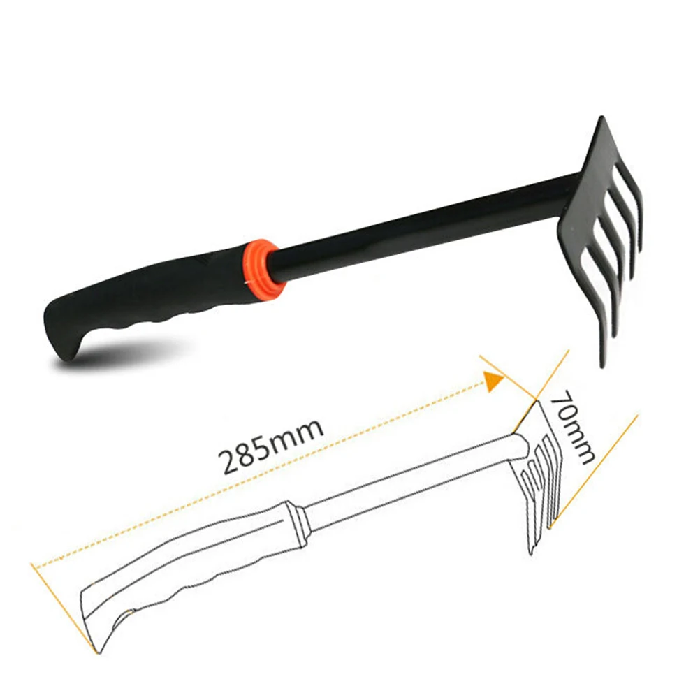 

5-Tooth Rake Hand Garden Tool Mini Grass Weeding Fork Cultivator Shredding Hoe Comfort Grip for Tight Spaces Small