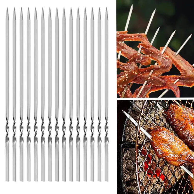 10/15/20pcs Reusable Barbecue Skewers with Storage Tube Stainless Steel BBQ Needle Stick for Outdoor Camping Picnic Tool