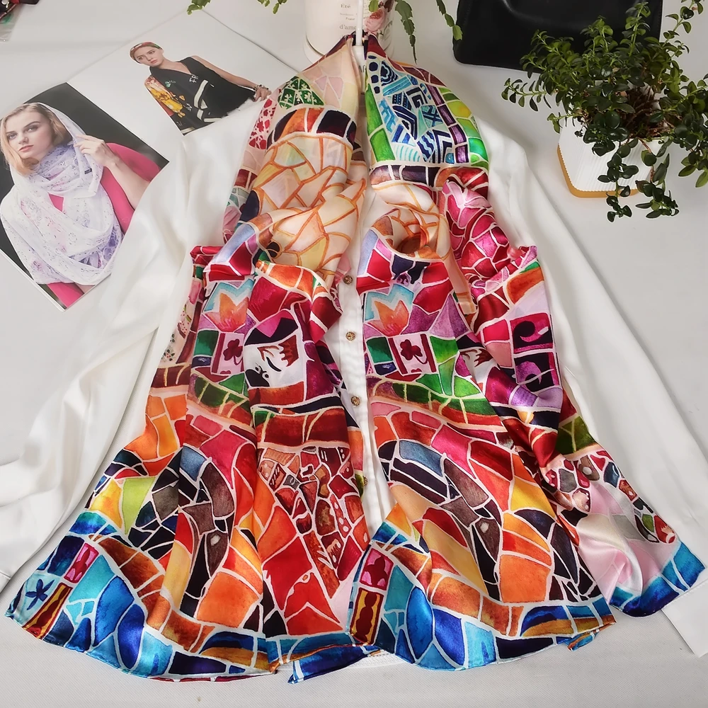 BYSIFA| Pink 100% Mulberry Silk Scarf Headscarf Fall Winter Fashion Plaid Design Elegant Long Scarves Wraps Beach Shawl 175*52cm