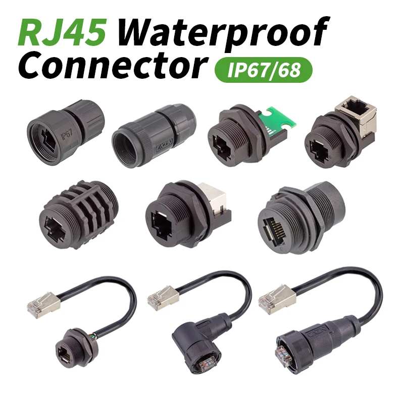 Conector RJ45 CAT6/5 Impermeable para Montaje en Panel Exterior, Interfaz de Red IP67, Conector Macho y Hembra, Cable de Red, Cabeza de Cristal, Conector de Aviación