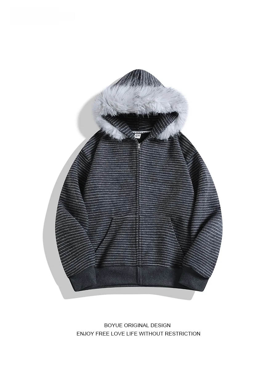 

Куртка-худи Boyue в корейском ретро-стиле с узором «зубья кита», теплая повседневная, с длинным рукавом и молнией