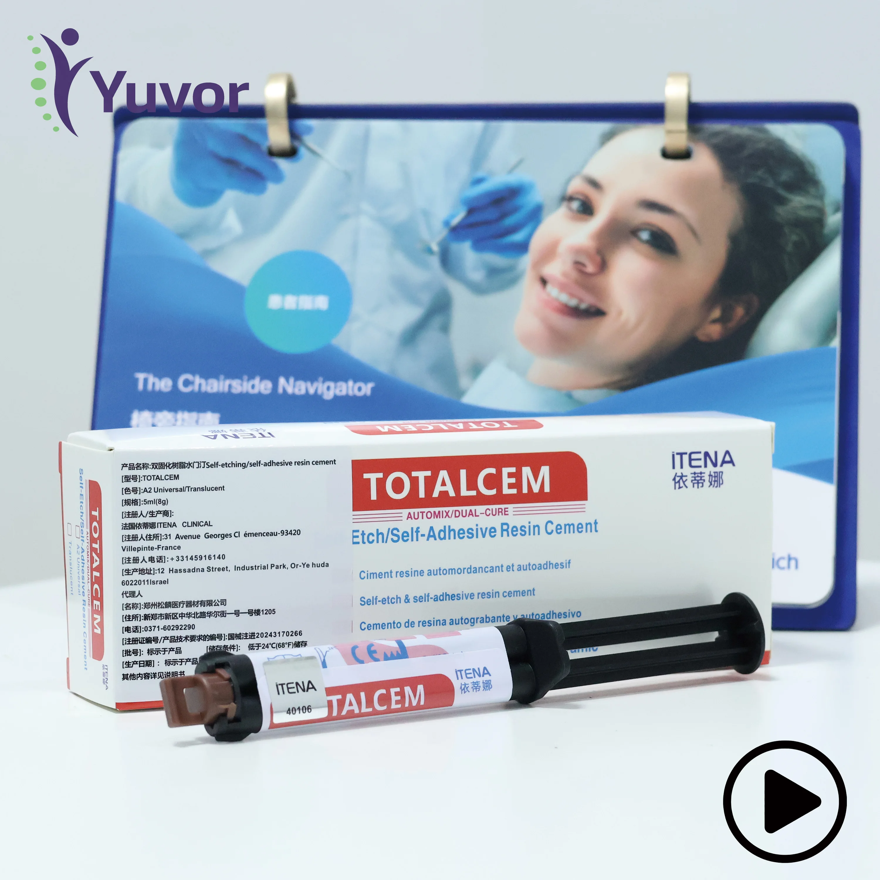 Colle dentaire auto-adhésive ITENA TOTALCEM à double polymérisation pour placages et couronnes en porcelaine, sans acide, 8g, paquet individuel