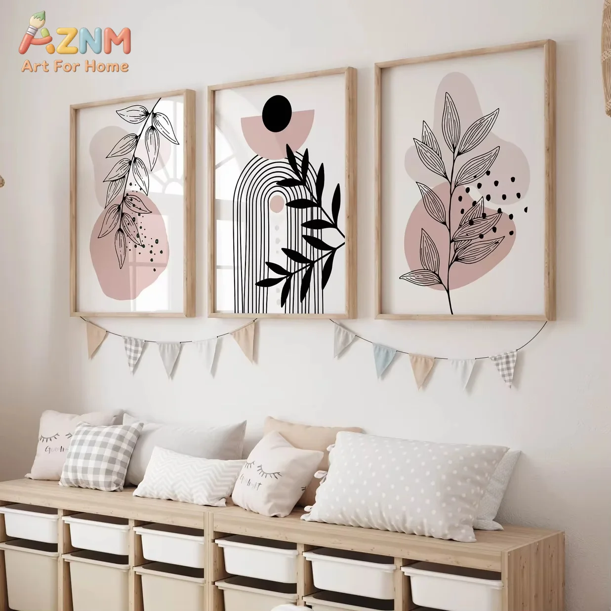 3PCS Pink Wall Art Prints Botanical Wall Art Abstract Art Trendy Wall Art Set Pink Posters Canvas Painting for Room Decor