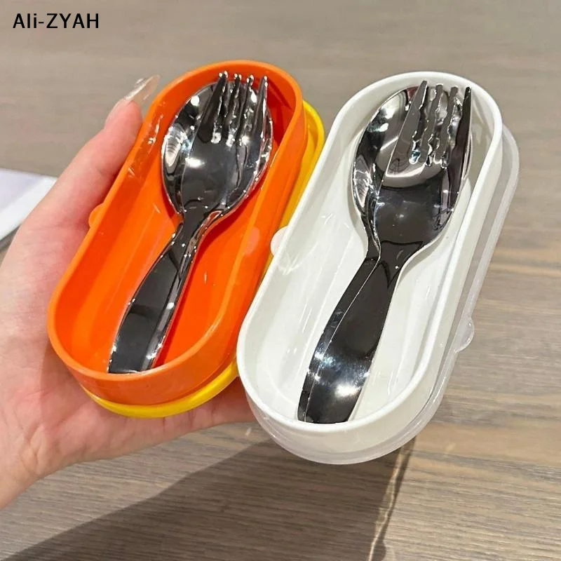 2Pc/Set Children Spoon Forks Box Kids Stainless Steel Kids Cutlery Portable Baby Feeding Utensils Baby Spoons Baby Tableware Set