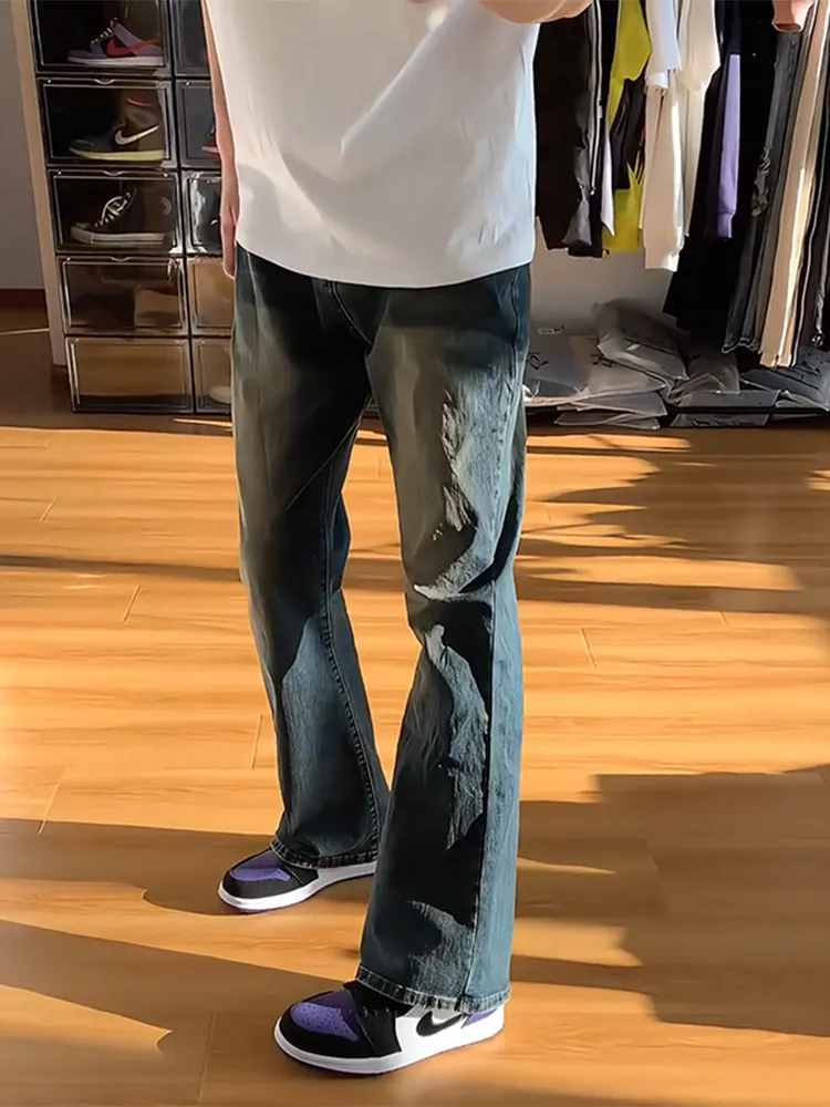 Cleanfit Vintage Blue Men's Slim Fit Jeans Summer Cool Straight Leg Pants Teens Versatile Straight Tube Long Trousers