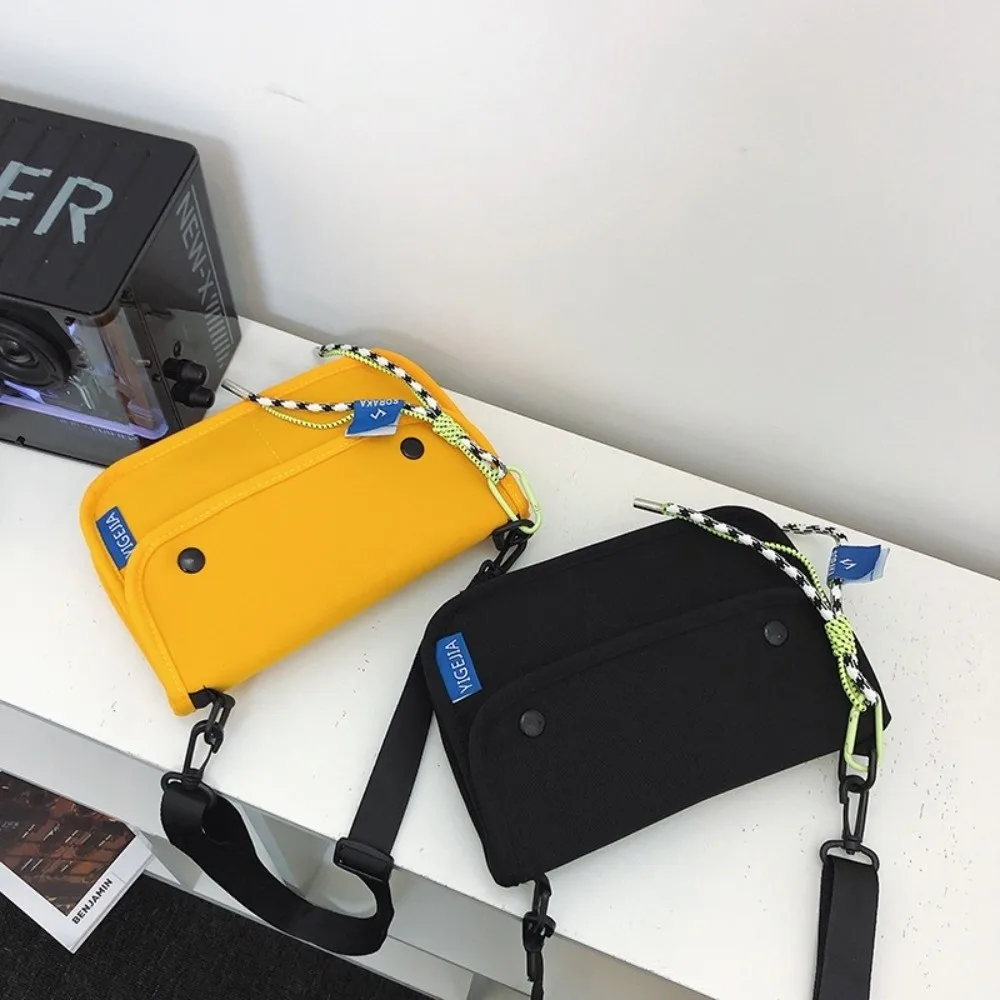 Квадратная сумка для сообщений с несколькими карманами, большая вместительная нейлоновая сумка через плечо в корейском стиле с подвеской, однотонная мужская сумка на плечо