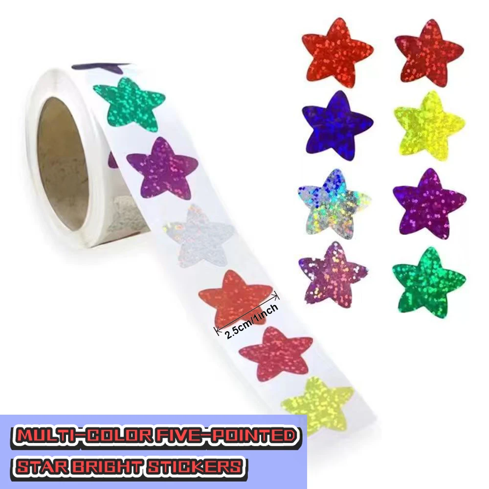 1 Roll/500 Pieces Five-pointed Sticker Colored Stars Thank You Stickers Hot Bronzing Label Decorative Stationery Stickers