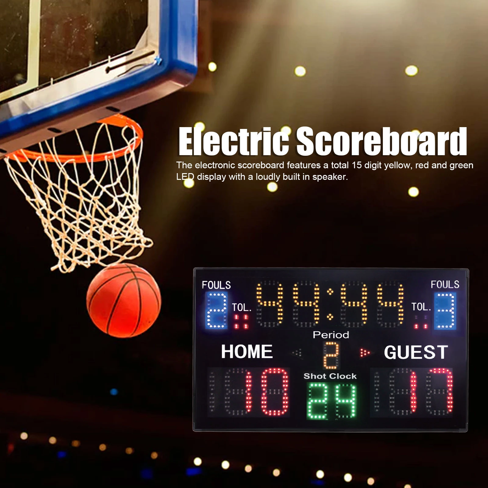 15 Digit Electronic Scoreboard LED Digital Portable Electric Scorekeeper for Basketball Volleyball