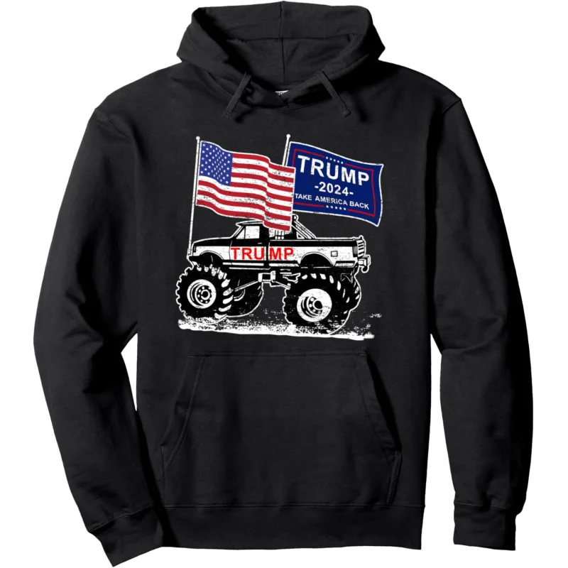 Trump Monster Truck Rally, Trump Flag,  2024  Hoodie Men's and Women's Loose