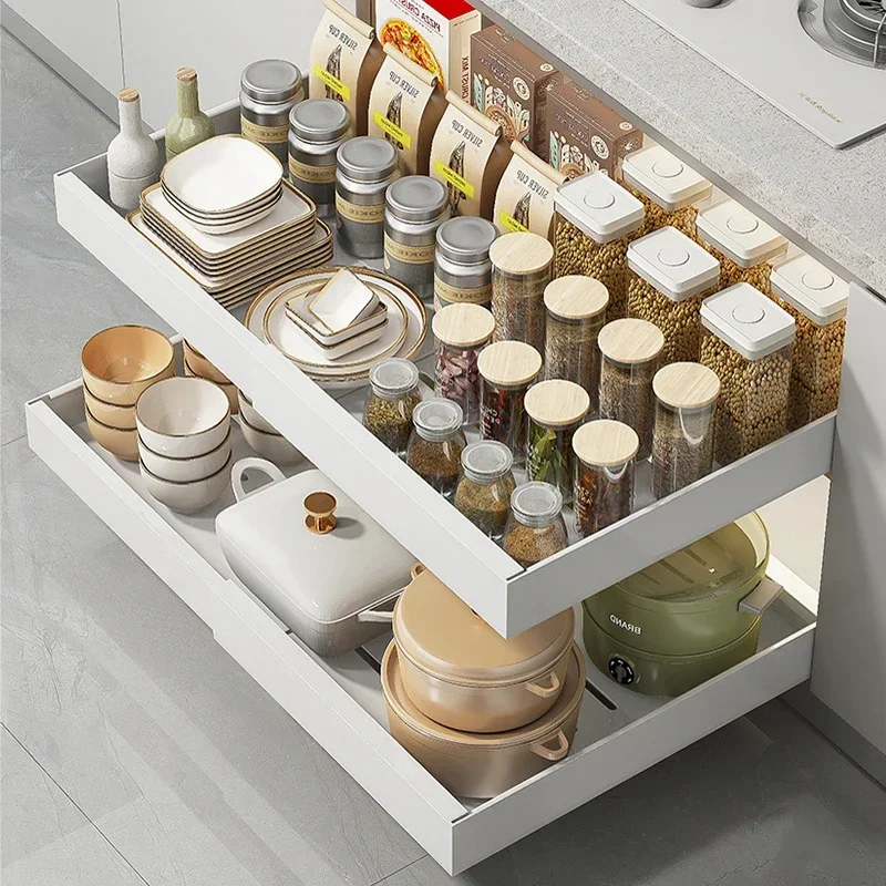 

Scalable Pull-out Kitchen Storage Rack with Slide Rails Drawer Type Storage Tray Spice Box Storage Rack Cabinets Organizer