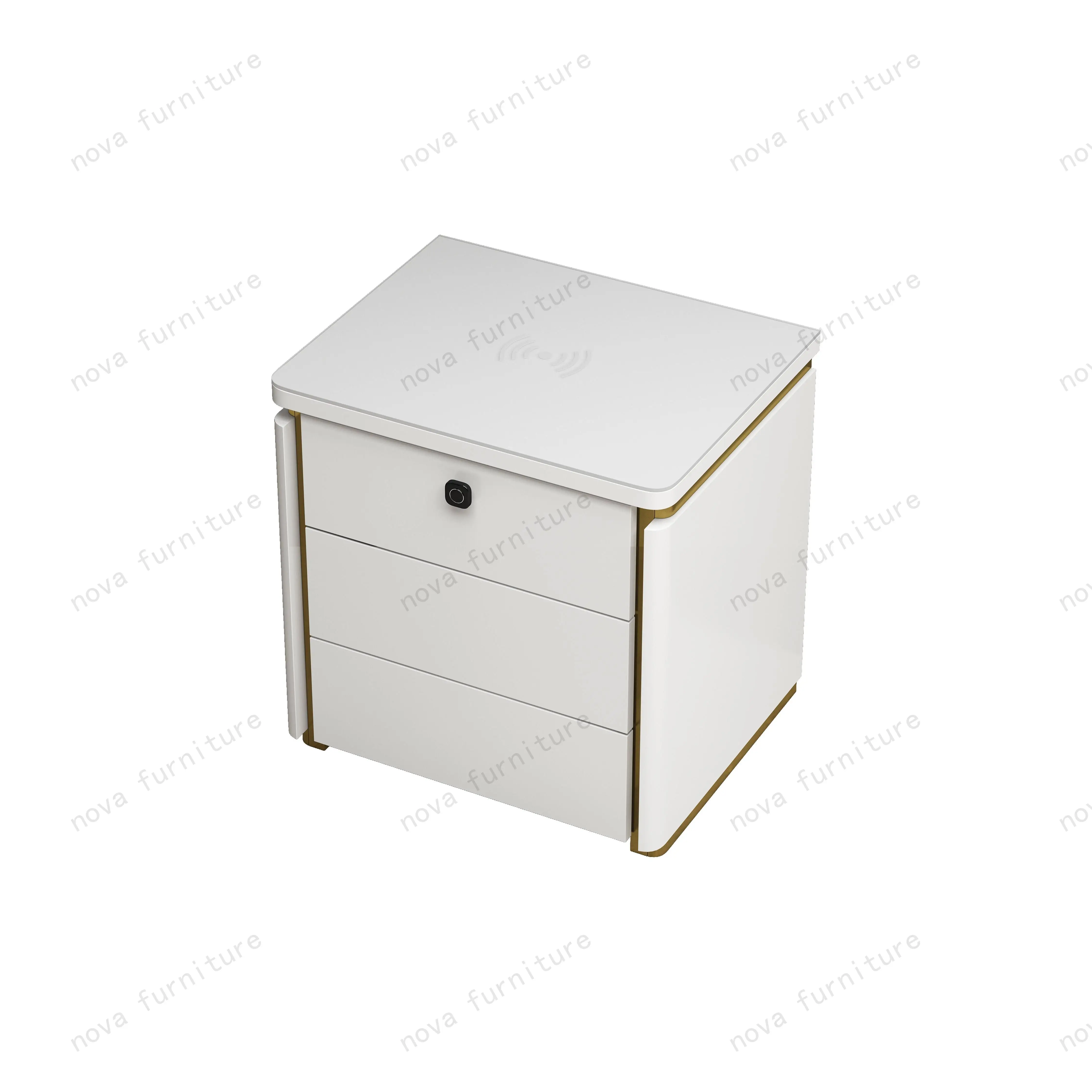 NOVA Intelligent Bedroom Furniture High Gloss Bedside Table Modern Simple Design White Smart Nightstands With Sensor Light Strip - view 6