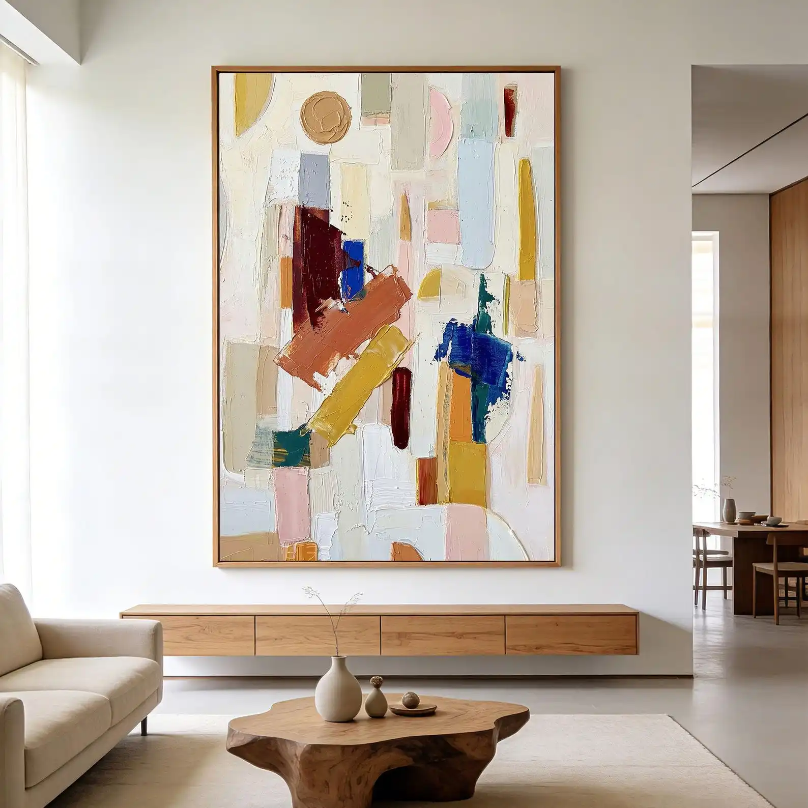 Mhemyo Original Neutral Abstract Oil Painting on Canvas Hand Painted Minimalist Textured Wall Art Modern Beige Living Room Decor