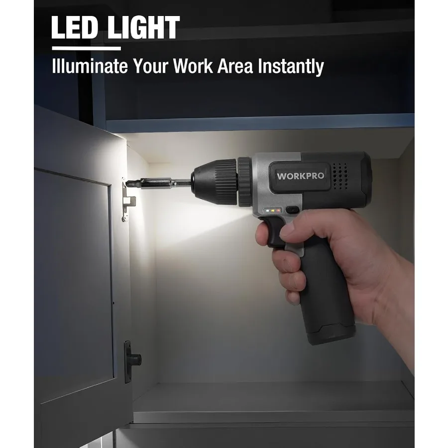 Juego de taladro inalámbrico de 8 V con batería de 2 Ah para uso doméstico y en taller con portabrocas sin llave de 3 y 8 pulgadas Kit de brocas de 15 piezas tipo C carga rápida