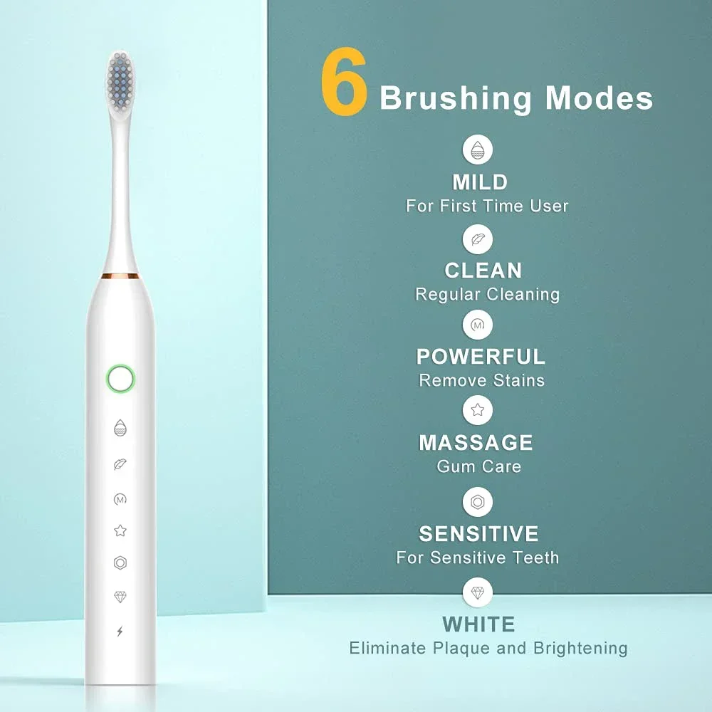 Sonic Electric Toothbrush For Adults Children Rechargeable Ultrasound Teeth Whitening Tools IPX7 Waterproof 8 Brush Head