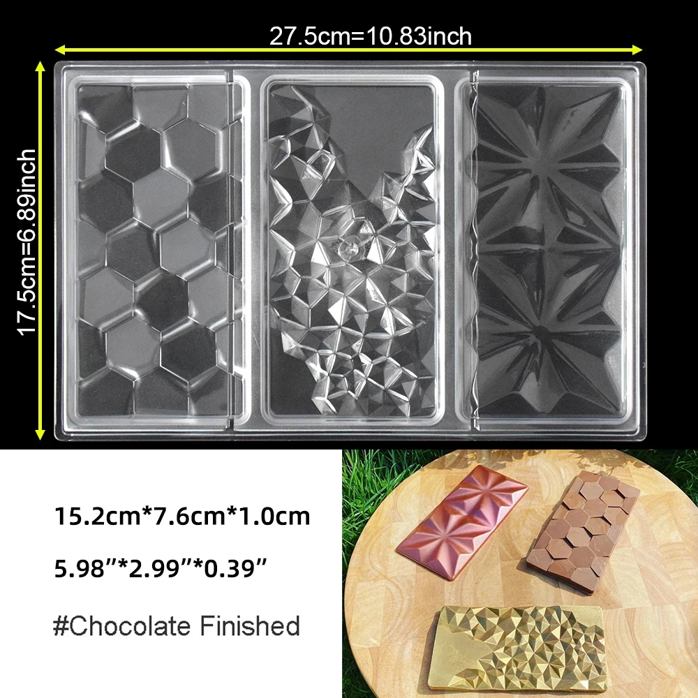 Chocolate Mold Polycarbonate for Candy Bar Bonbons 3 Shape Cavity Diamond Shape Confectionery Baking Pastry Tools Bakery Mould